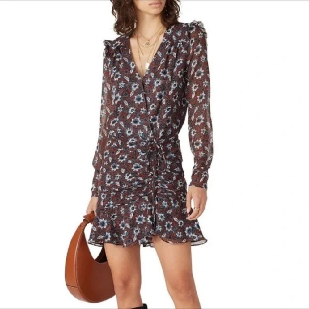 NWOT VERONICA BEARD Floral Long Sleeve Dress BLACK WHITE BLUE BURGUNDY - Picture 2 of 8